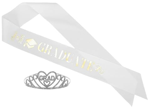HEALSOPTHY Set Fascia e Corona per Laurea con Strass, Fascia in Poliestere Resistente e Confortevole, Decorazione Festa Laurea per Studenti e Eventi di Fine Anno, Confezione 2 Pezzi Argentata