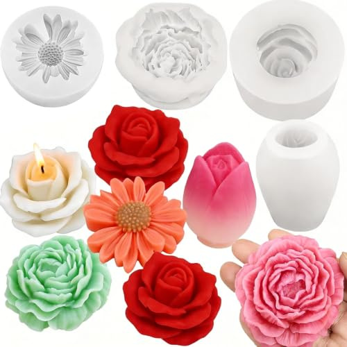 4 stycken ljus silikonformer, Daisy silikon ljusform 3D, tistelfrö silikonformer ljus gjutformer blommor ljus, ljus gjutformer, för DIY ljus, tvål, tillverkning (B)