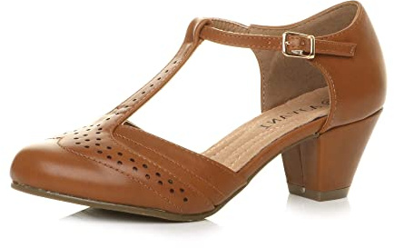 Dam mitten blockklack T-rem utskurna budapester T-spännen pumps sandaler storlek, 38 EU