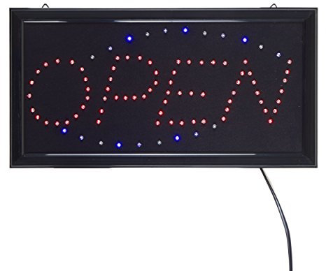 Vevendo LED Leucht-Schild OPEN Leuchtreklame geöffnet/open - Werbung, annimierte Reklame, Stopper, rot/blau