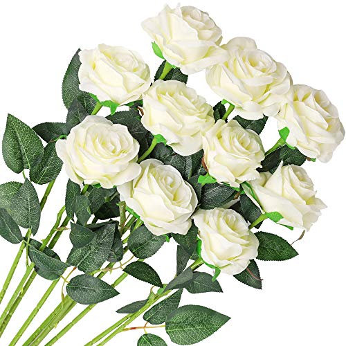 Veryhome 10 Stücke Künstliche Rosen Silk Blumen Gefälschte Flowers Braut Hochzeit Bouquet Für Hausgarten Geburtstag Party Home Wedding Dekor (Weiß - Blühende Rosen)
