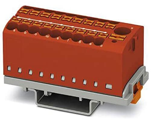 Phoenix Contact PTFIX 6/18X2.5-NS35 RD Distribution Block with Vertical Orientation and Integrated Input, 690 V, 24 A, Number of Connectors: 19, Cross Section 0.14 mm²-4 mm², Red