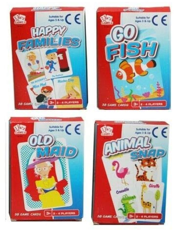 A - Z Pack 4 Classic Chldrens Card Games Kids Travel Fun Old Maid Animal Snap Go Fish