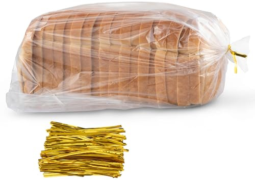 Bread Bags with Ties, Reusable,100 Clear Bags and 100 Ties, Bread Bags For Homemade Bread And Bakery Loaf Adjustable Reusable(100)