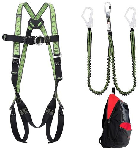 Kratos Safety Gerüstbauer Sicherheitsset, Fallschutz-Set mit Kratos Zweipunktauffanggurt EN361, Y-Bandfalldämpfer EN355, Rucksack, PSA