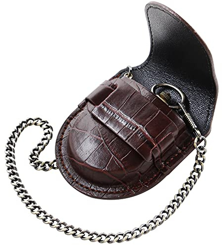 Tiong Funda para reloj de bolsillo de piel sintética de 45 mm, color negro y marrón, estilo vintage, para hombre, con cadena, para hombre, marrón, Vintage