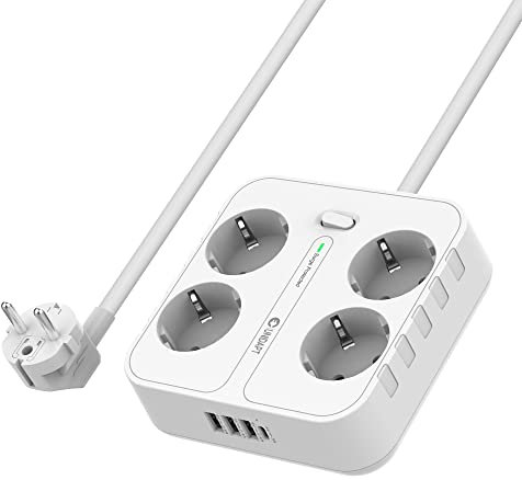 Steckdosenleiste 4 Fach mit 4 USB Ladeanschlüsse, Unidapt Mehrfachsteckdose mit USB C, Wandmontage(2500W) Steckerleiste Überspannungsschutz mit 1,8M Kabel für Büro, Multistecker Power Extension, Weiß