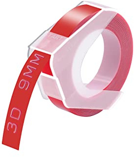 Cruxer Ruban adhésif de gaufrage de rechange pour Dymo Omega - 9 mm x 3 m - Blanc sur rouge - Pour étiqueteuses Dymo Omega Junior