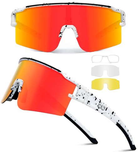 SPOSUNE Polarized Cycling Glasses with 3 Interchangeable Lenses for Womens Mens | Lightweight TR90 Semi-Rimless UV Protection Sports Sunglasses for Running Cricket MTB Baseball Volleyball with Case