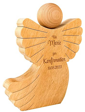 Engel Figur zur Konfirmation, Schutzengel mit Gravur, Personalisierte Holzengel Dekofigur, Konfirmationsgeschenk, Geldgeschenk für Jungen und Mädchen, Holz Deko Engel, Geschenke zur Konfirmation