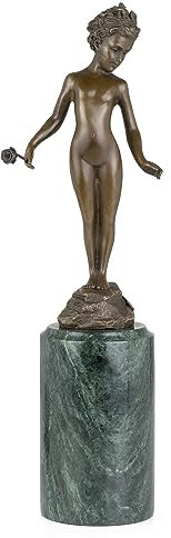 Moritz Bronzefigur Blumenmädchen mit Rose Höhe 31,5 cm 1,65 kg Skulptur Statue Antik-Stil historisch Dekoration Vintage
