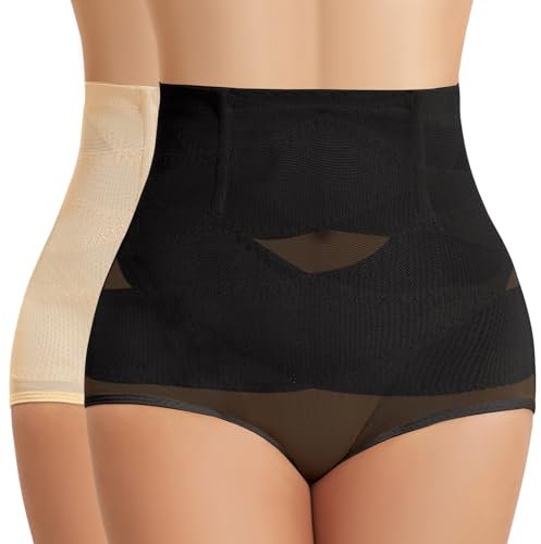 Tuopuda Slip Contenitivo Donna Pancia Piatta Body Shaper Corpetto Shapewear Effetto Ventre per Vestito Gonna Addominale Compressione Elegante, Nero + Beige, S