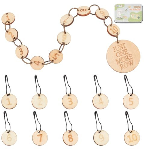 NBEADS Number Stitch Markers, 1 Pc Wood Knitting Row Counter Chains and 1-10 Number Stitch Markers Crochet Charms Stitch Markers with Self Adhesive Paper Labels for Knitting Weaving Sewing