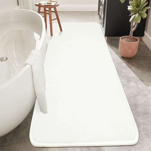 Rururug Badezimmermatte Weiche Mikrofaser Badematte, Badezimmerteppich Groß Bad Teppich 120x50cm, rutschfeste Waschbar Badvorleger, Weiß