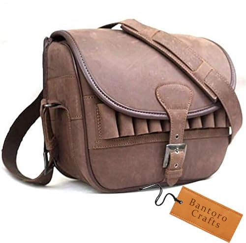Bantoro Crafts Echtleder-Patronentasche, Braun Lader, Schießjagd, Munitionstasche, Schrotflinten-Patronenhalter, Schnellladelader, Segeltuch