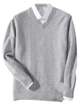 Pull homme en cachemire col en V pour automne/hiver - Chandail ample en tricot, gris, L