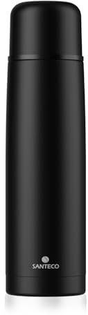 SANTECO Edelstahl-Thermoskanne 1 l, doppelwandige, vakuumisolierte Wasserflasche, Kaffee-Thermoskanne für heiße und kalte Getränke, 1000 ml, auslaufsicher, BPA-frei, Deckel als Becher