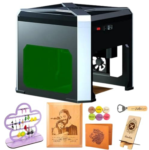 LFfwynog 2-in-1 Laser Engraver, Desktop Cutting Machine Ultra HD Fiber 0.05mm Accuracy Engraving area 80 * 80mm for Wood Vinyl Leather Glass, DIY Art, Logo Design,B