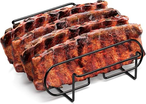 XKONG Stainless Steel Rib Rack, Holds Up to 4 Full Racks, BBQ Rib Rack for Gas Smoker or Charcoal Grill