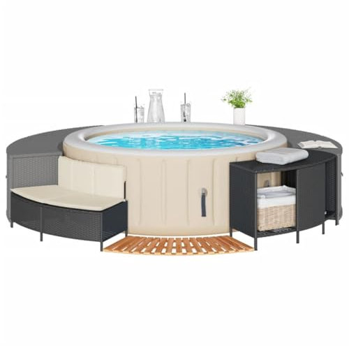 Telaio per vasca idromassaggio, contorno spa telaio spa bordo spa telaio vasca idromassaggio nero resina intrecciata legno massello di acacia