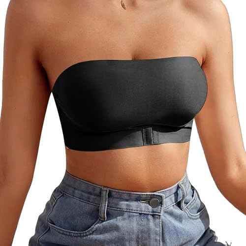 Mayoii Seamless Strapless Bras for Women, Stretchy Non-Slip Tube Bra, Invisible Strapless Bandeau Bra (UK, Alpha, S, Regular, Regular, Black)