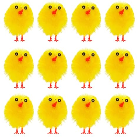 12 Piezas Amarillos Pollitos de Pascua, Mini Pollitos Esponjosos, Pollitos Decoración de Pascua, Pollitos Amarillos Pequeños para Fiesta de Pascua, Regalos de Fiesta, Relleno de Huevos de Pascua