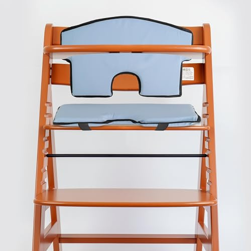 Universal Hochstuhl Sitzkissen und Rückenpolster Set, 2-teilig, in Blau, Innenfüllung Schaumstoff, Aussenbezug Polyester, Aussparung für 5-Punkt Gurtsystem, Holzhochstuhl Sitzauflage Polster Stuhl