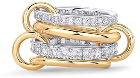 PAVOI 14K Gold Plated Mixed Metal Two Tone Stackable Ring for Women | Double Band Cubic Zirconia Interlocking Stackable Ring | Size 6