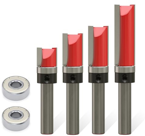 CSOOM Set di 4 punte per fresa, fusto da 8 mm, con cuscinetti a sfera intercambiabili, fresa a scanalatura, utensili da taglio per legno