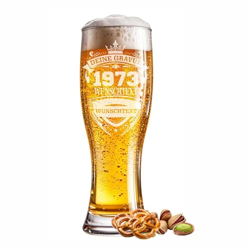 Bicchiere di grano con incisione – Bicchiere da birra personalizzato da 0,5 l in vetro trasparente – incisione a scelta con nome, anno o scritta – Bicchiere da birra con incisione come regalo per