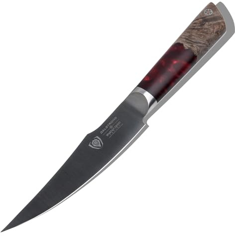 Dalstrong Curved Fillet Knife - 6.5 inch - Spartan Ghost Series - American Forged S35VN Powdered Steel Kitchen Knife - Maple & Red Resin Handle - Razor Sharp Boning Deboning - Leather Sheath