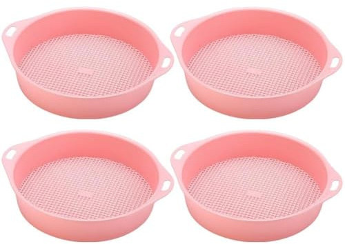 Vilgftyiet 4 tamices de jardín para tierra y compost, filtro portátil de 3 mm de agujero, herramienta de plantación ligera de polipropileno para macetas, bonsái, balcón, azul y rosa