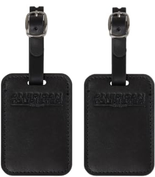 American Tourister Etiquetas equipaje - Para maletas y bolsas, con correa ajustable, tarjeta de dirección incluida, Set de 2 piezas, Negro (Black)