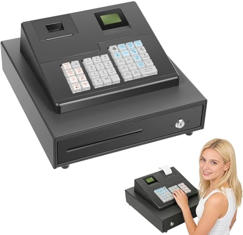 Caja Registradora Electrónica para Pequeños Negocios, Caja Registradora de 39 Teclas con Cajón, Caja Registradora Comercial para Uso en Retail/Restaurante/Emprendimientos
