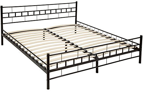 tectake® Metallbett, Bettgestell mit Lattenrost, Einzelbett, Doppelbett aus Metall, Bettrahmen mit Kopfteil Bett für Schlafzimmer, Gästezimmer, Gästebett, Jugendzimmer - 200 x 180 cm, schwarz