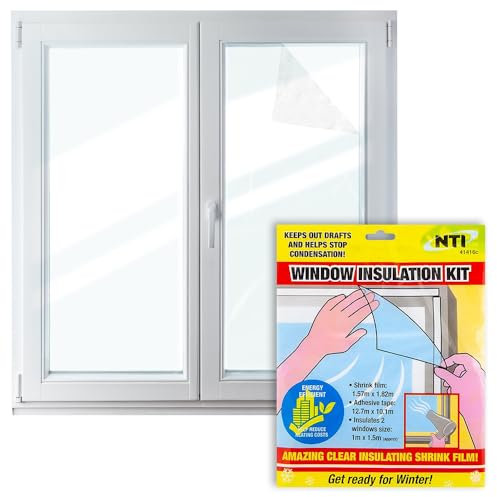 Set of 4 Window Insulation Kit Home Office Shrink Film Winter Draught Frost | Shrink Fit Double Glazing Film Draught Excluder Cold | Includes Self Adhesive Fixing Tape