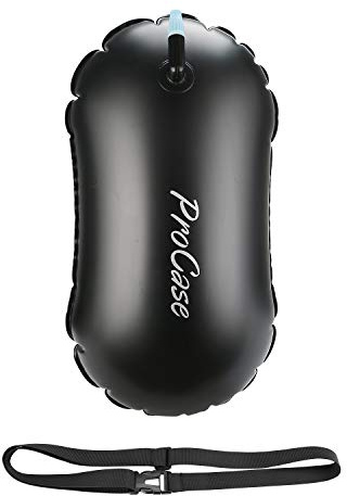 ProCase Boya de Natación para Aguas Abiertas, Flotadora de Color Llamativo para Nadar, con Cinturón Ajustable para Nadador, Triatleta, Kayakista, Buceador y Entrenamiento de Natación Segura -Negro