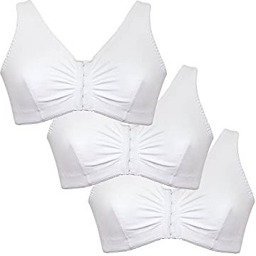 Eden House Ladies Pack of 3 Bra Cotton Front Fastening Magic Bra White 18
