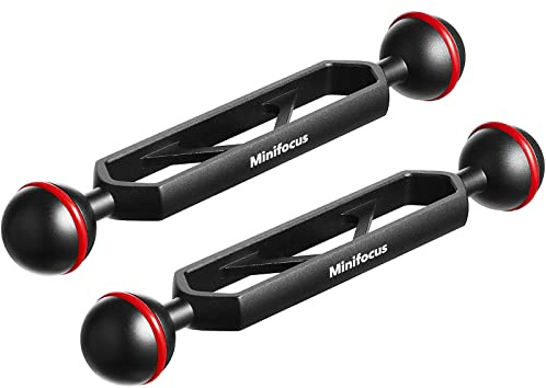 MINIFOCUS Bras d'extension à double boule en aluminium de 15,2 cm, connecteur à rotule de 2,5 cm, système de bras CNC sous-marin pour stroboscope/lumière vidéo/plateau de caméra de plongée, étanche et