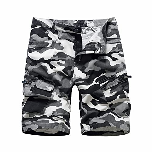 LY4U Pantalones Cortos de Combate para Hombre Estilo Casual de Algodón con Múltiples Bolsillos
