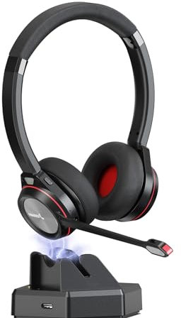 Mairdi Bluetooth Headset mit Mikrofon Noise Canceling, Stereo Wireless Kopfhörer mit Bluetooth Dongle & Ladestation für PC, Kabellose Headset für Handy CallCenter Büro Zoom Teams Skype Chat