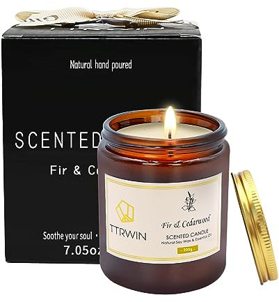 TTRWIN Duftkerze Tannen & Zedernholz, Kerze im Glas, 50H± Abbrennen, 200g Natürliches Sojawachs, Reines ätherisches Öl, Geschenk für Mann Frau Geburtstag Weihnachten Muttertag Geburtstag