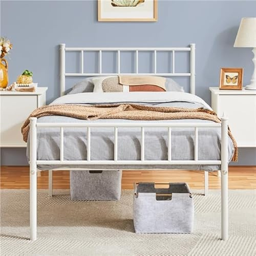 Yaheetech Cadre de Lit Simple en Métal 90x200 cm pour Adultes Grande Espace en Lattes Blanc