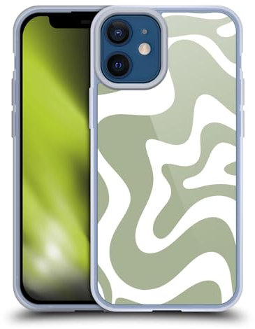 Head Case Designs Officially Licensed Kierkegaard Design Studio Retro Liquid Swirl Sage White Art Gel Case [Military Grade Protection] Compatible with Apple iPhone 12 Mini and Compatible with MagSafe