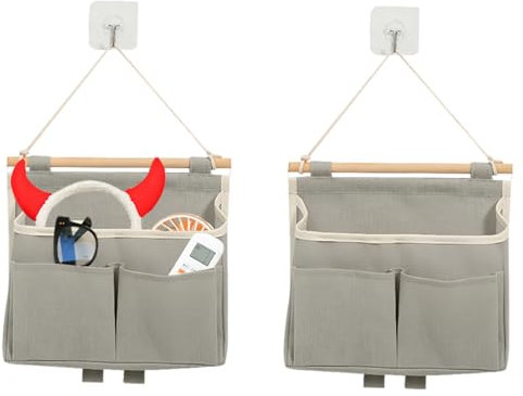 2 Pieces Organizador Colgante, Bolsa Colgante Tela, Organizador de Pared Colgante con Bolsillos, Bolsa de Almacenamiento para Colgar, Pared Colgando Almacenamiento Bolso para Cocina Oficina (Gray)