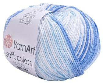 YarnArt Soft Colors - Variegated Sport Yarn 55% Cotton 45% Acrylic - 1 Skein/Ball 50g 174 Yds - Soft Knitting Cotton for Amigurumi