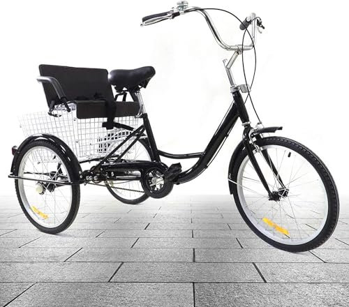 VonVVer 20 Dreiräder mit Kindersitz - 1 Gang Dreirad für Erwachsene mit Korb 110KG Last 3 Räder Fahrrad Cityräder Höhenverstellbar Cruise Einkaufsrad für 155-185cm Senioren Frauen Ältere(Schwarz)