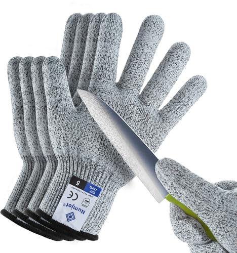 Numjot Cutting Gloves,2 Pairs Food Grade Level 5 Protection, Safety Kitchen Cut Gloves for Oyster Shucking, Fish Fillet Processing, Mandolin Slicing, Meat Cutting and Wood Carving(Gray-Large)