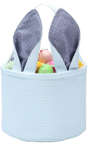 Easter Basket Easter Egg Hunting Basket Easter Bunny Basket Candy Egg Basket Gift Buckets Seersucker Egg Basket Bags for,Personalized Bags