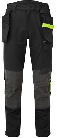 Portwest EV440 EV4 Stretch Work Trousers with Detachable Holster Pockets - Breathable Workwear, Black Tall, 34